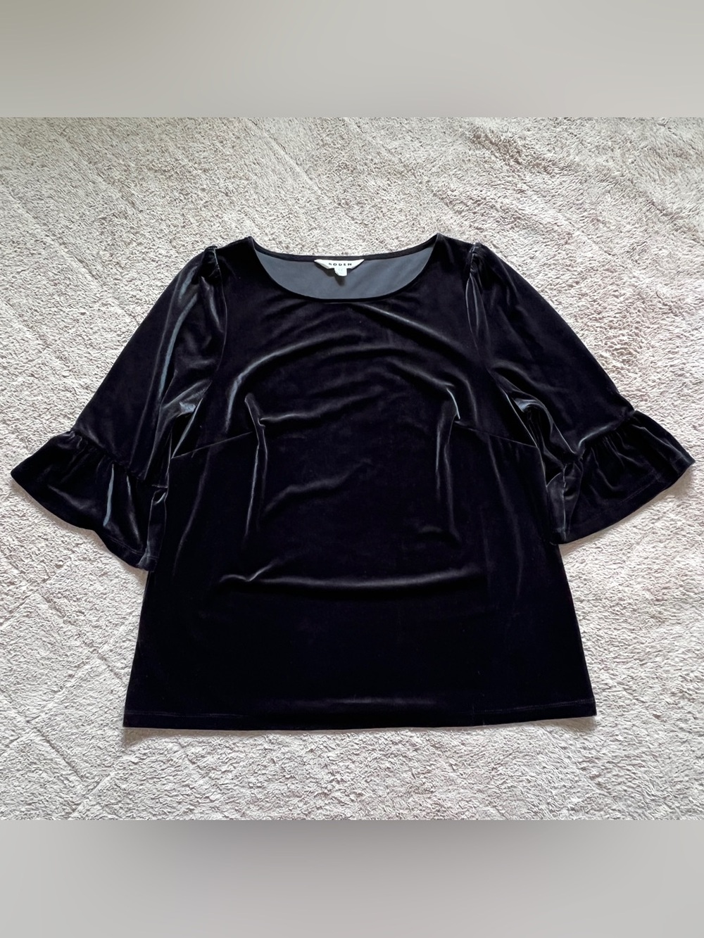 Boden Velour 3/4 Bell Sleeve Blouse Preppy Old Money Whimsical Goth Velvet Sz 12